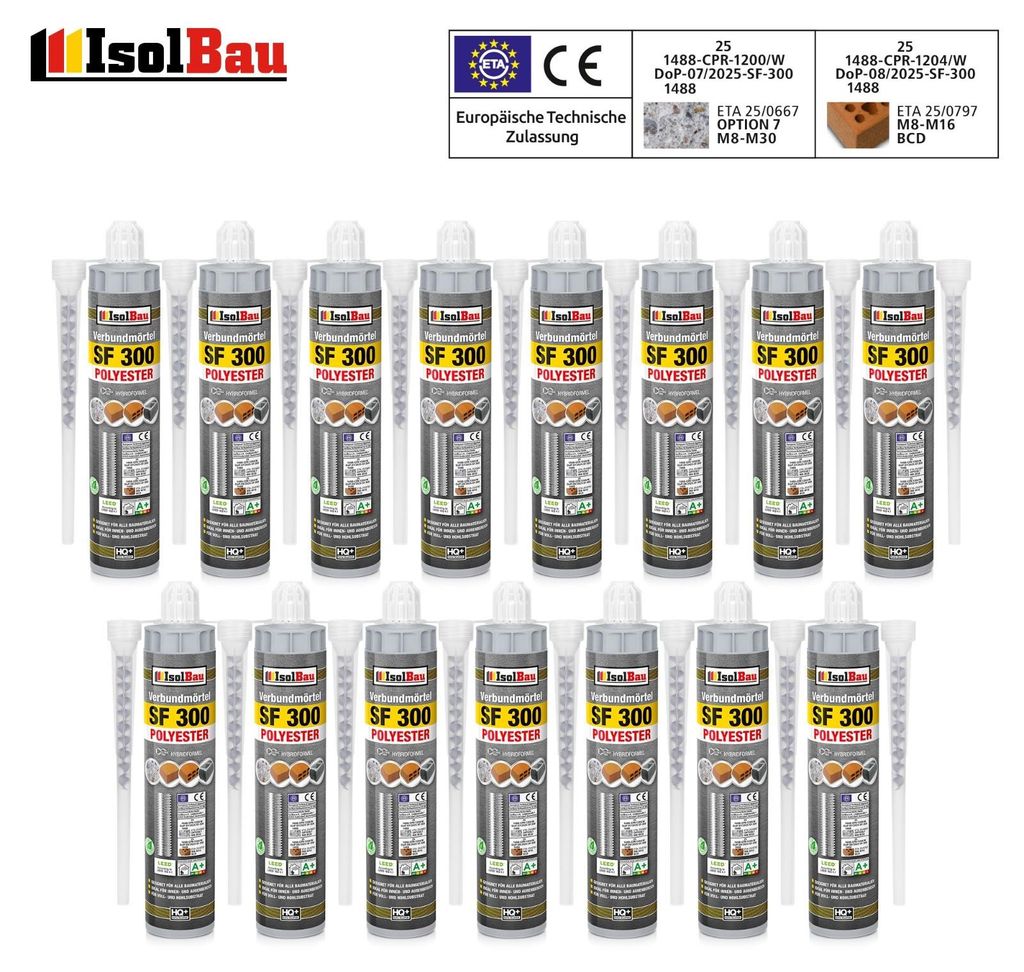 15 x 300ml Injektionsmörtel SF 300 Verbundmörtel 30 x Mischer Montagemörtel