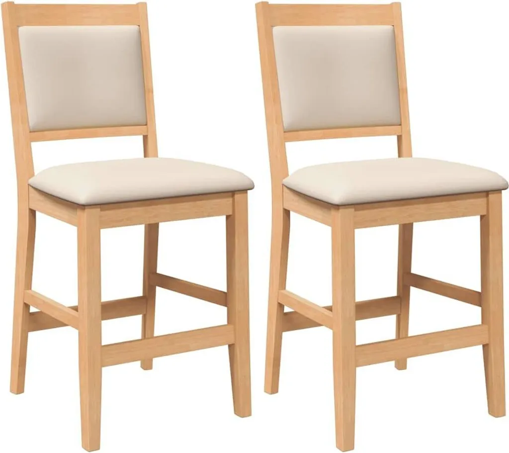 vidaXL Sgabello da bar con cuscino 2 pz. Albero di gomma in legno massiccio naturale