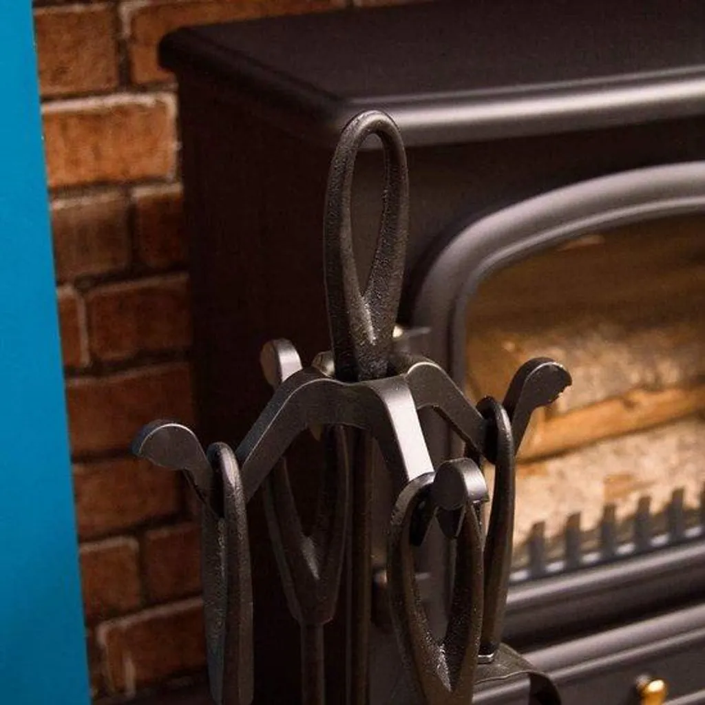 Accessoires cheminée pour poêle et foyer en fonte noire - 5 pièces