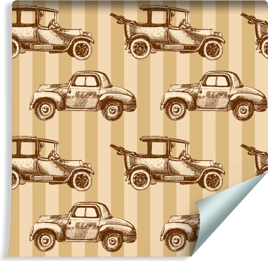 10m VLIES TAPETE Rolle Kinderzimmer Retro Autos Transport Streifen XXL