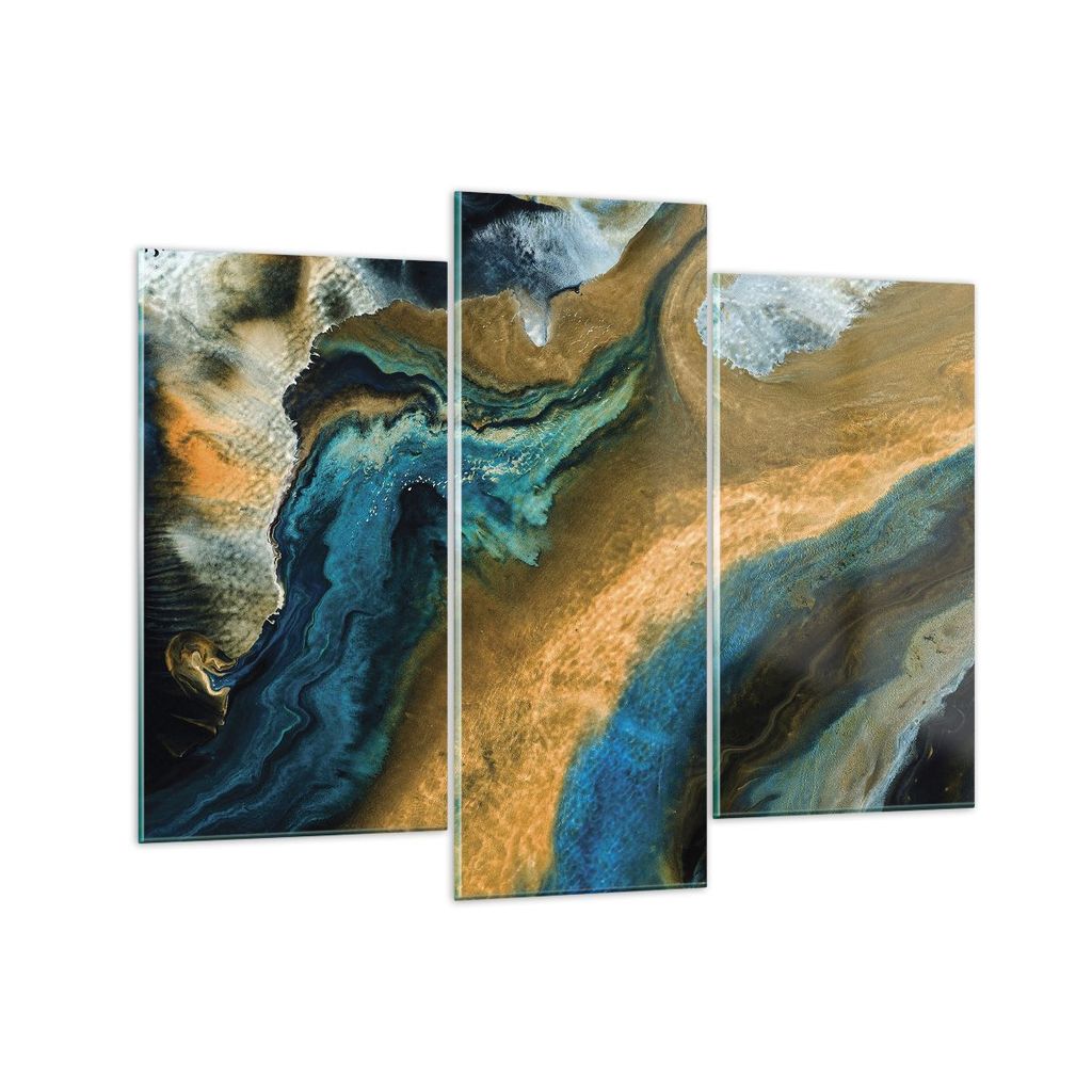 Bilder auf glas - 3 Teile - Abstraktion verschüttet Gold - 130x100cm - Glasbilder - Wandbilder - Bilder - Wanddekoration aus Glas - Glas Bilder - ...