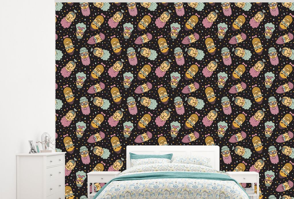 MuchoWow Fototapete für Wohnzimmer oder Schlafzimmer Wandtapete Vinyl Motivtapete Muster - Bart - Gesicht - Jungen - Kinder - Kinder - 300x240 c...