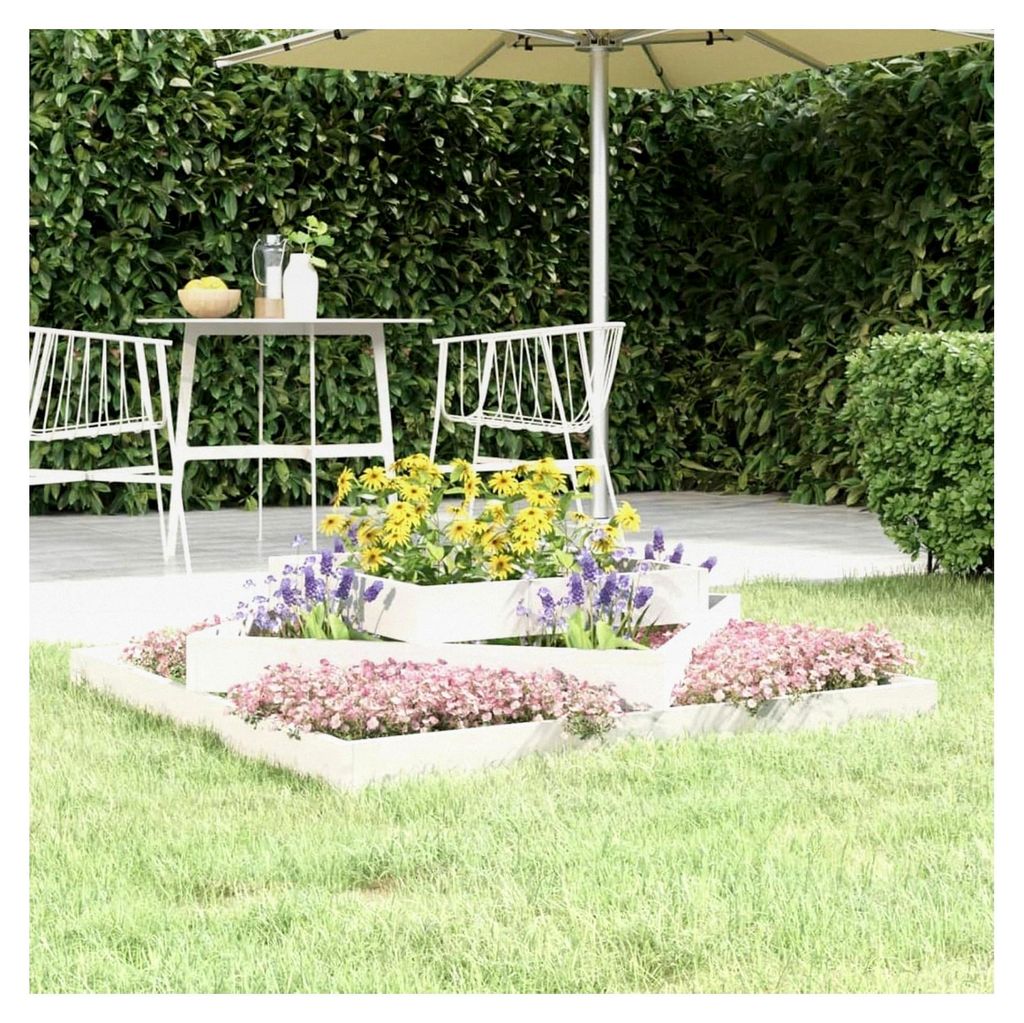 Pflanzkübel Weiß 112x112x27 cm aus massivem Kiefernholz, Hochbeet für Balkon, Garten und Terrasse