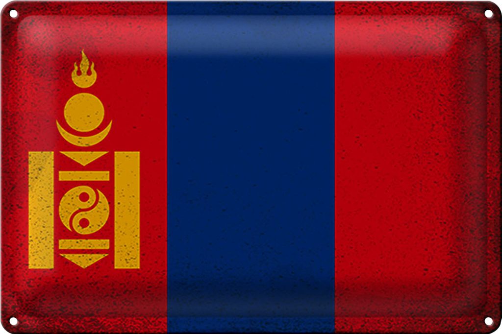 Blechschild Flagge Mongolei 18x12cm Flag Mongolia Vintage