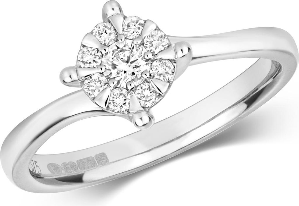Funkelndes Feuer 9 Karat (375) Weißgold Damen - Diamant Solitärring Brillant-Schliff 0.25 Karat G - I1 I2, 57 (18.1); TRS317139KWRSP