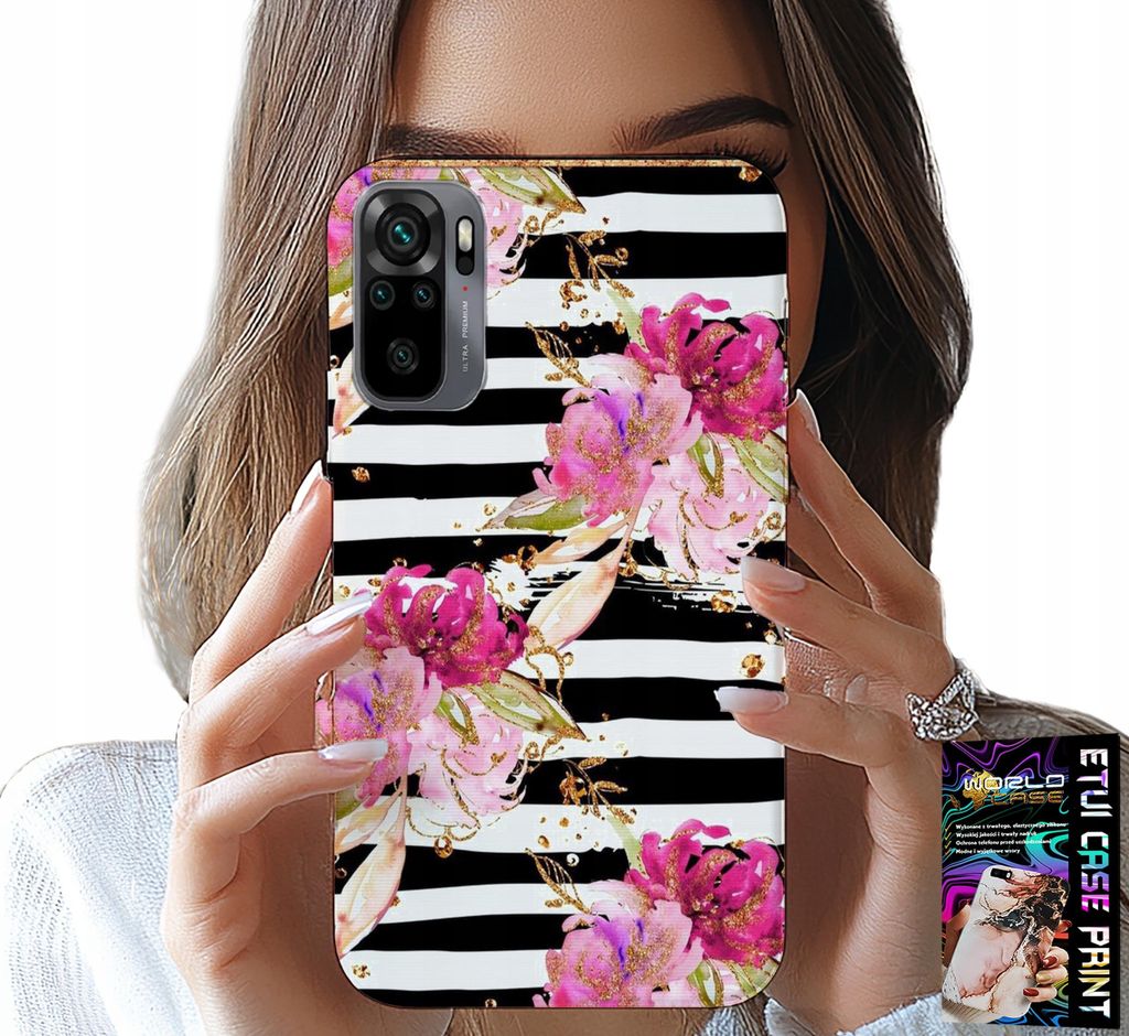 Hülle Für Xiaomi Note 10 / 10S - Floral Mit Schwarz-Weissem Streifenmuster