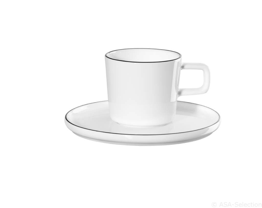 ASA Selection oco ligne noire Espressotasse mit Unterteller, Espresso Tasse, Kaffeetasse, Untertasse, Fine Bone China, Weiß, 2030113