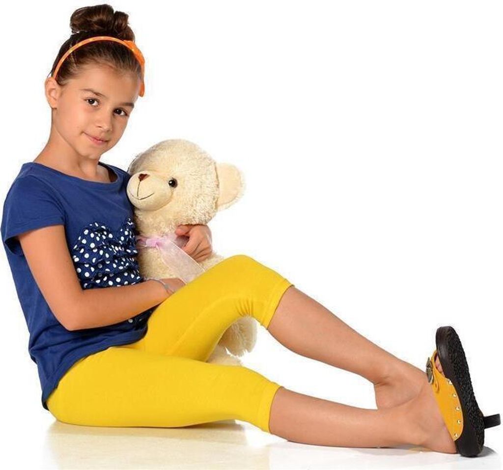 Kinder 3/4 Leggings in 22 Farben Baumwolle; Gelb 104
