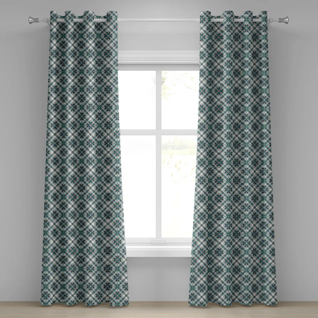 Rideaux décoratifs 2 panneaux à carreaux vintage 280 x 245 cm gris