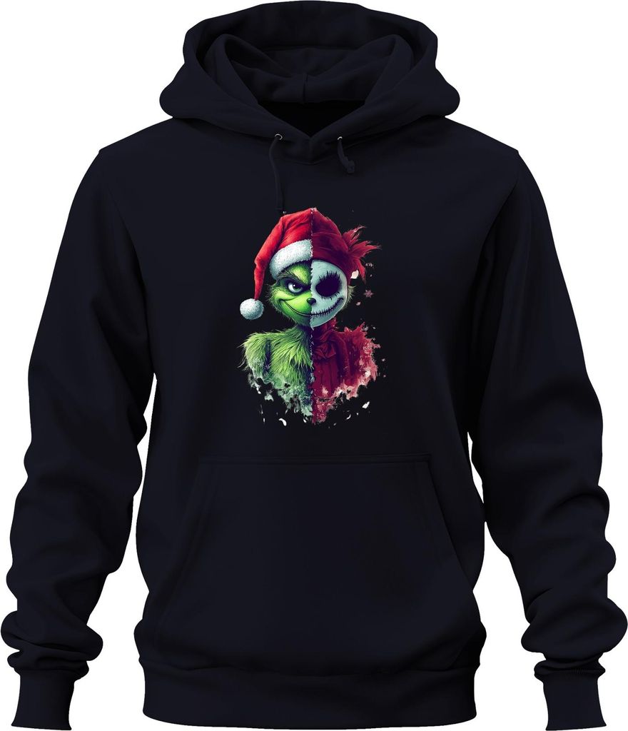 Grinch Jack Skellington Mashup Santa Hut Weihnachten Horror Geschenk Uni Hoodie Kapuzenpullover, Navy, L