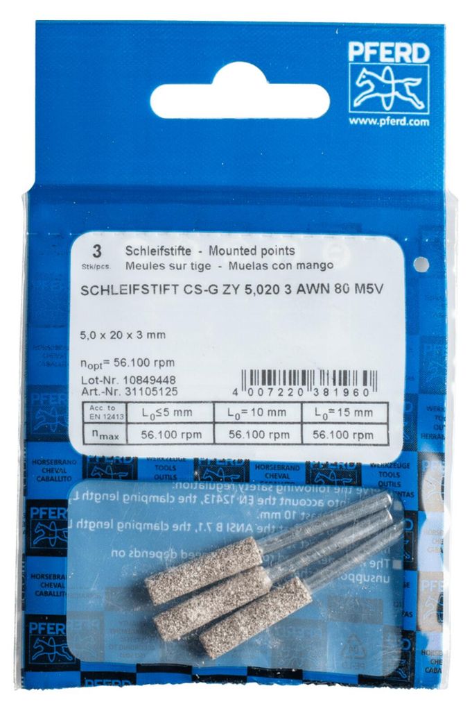 PFERD TOOLS CAIN SHARP Schleifstift CS-G Zylinder Schaft 3 mm A80 zum Schärfen von Sägeketten