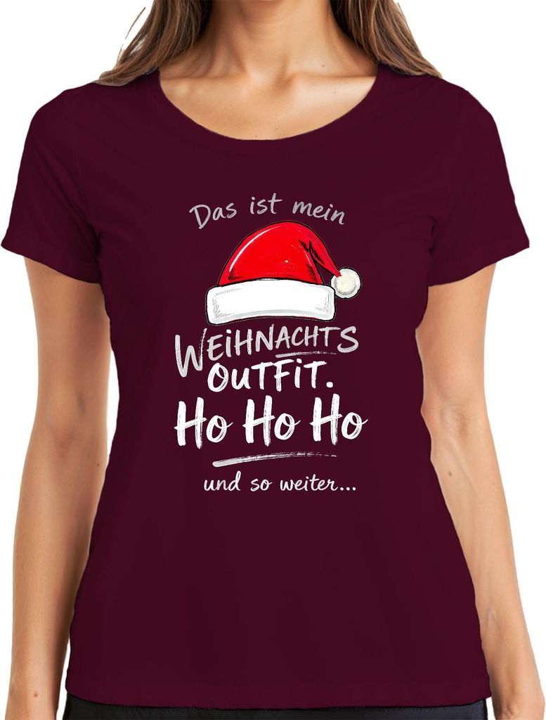 Das ist mein Weihnachts Outfit Ho Ho Ho Weihnachtsmütze Nikolaus Damen T-Shirt, Burgundy, L