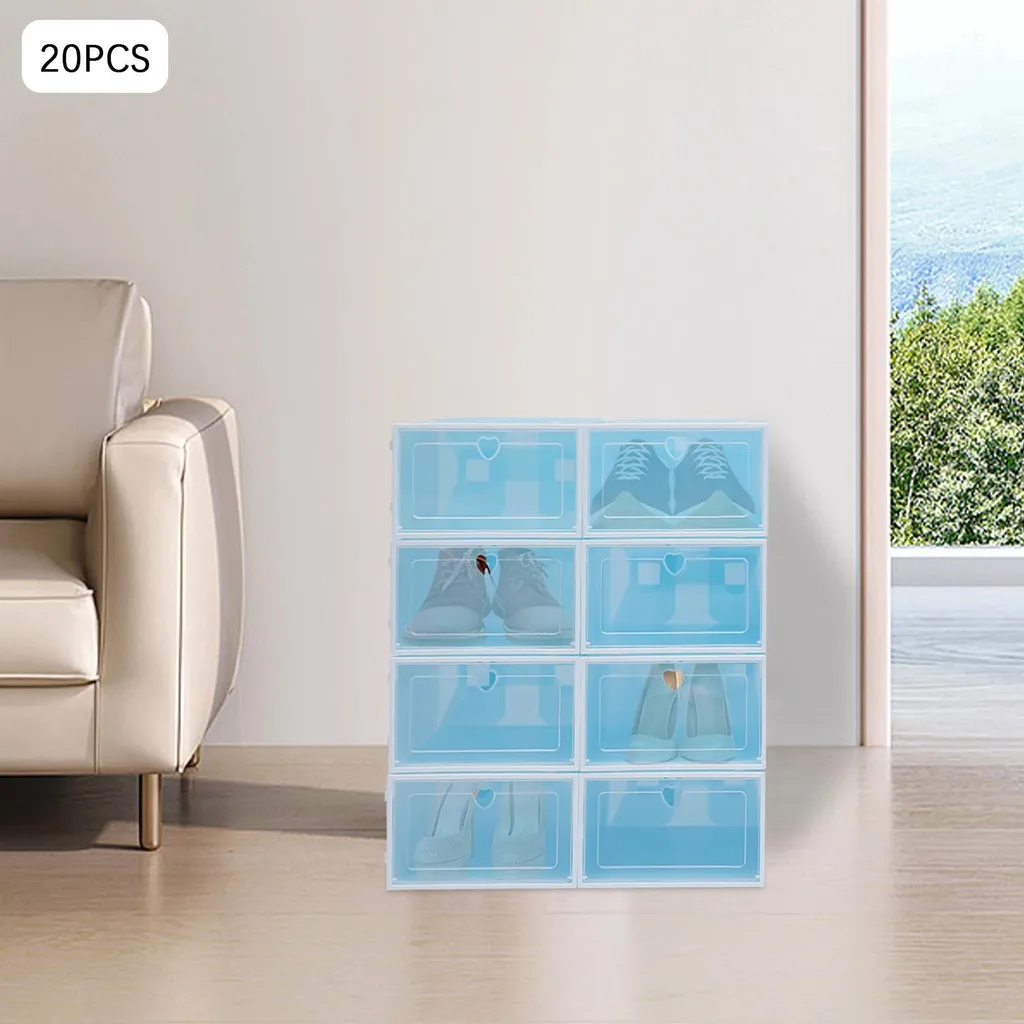 Organisateur de Dressing : 20 Boîtes de Rangement Chaussures Bleu PP/ABS