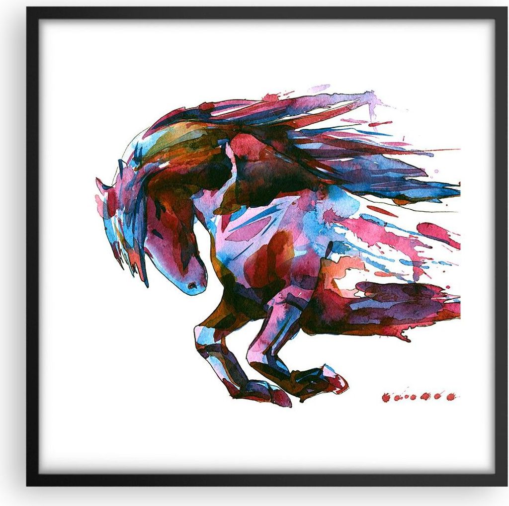 Gerahmtes Poster - Schwarzer Rahmen - Pferd Eleganz wild Tier - 50x50 cm - Wand Bild - Wanddeko - Wandbilder - Wandposter - Bilderrahmen - Bilder -...