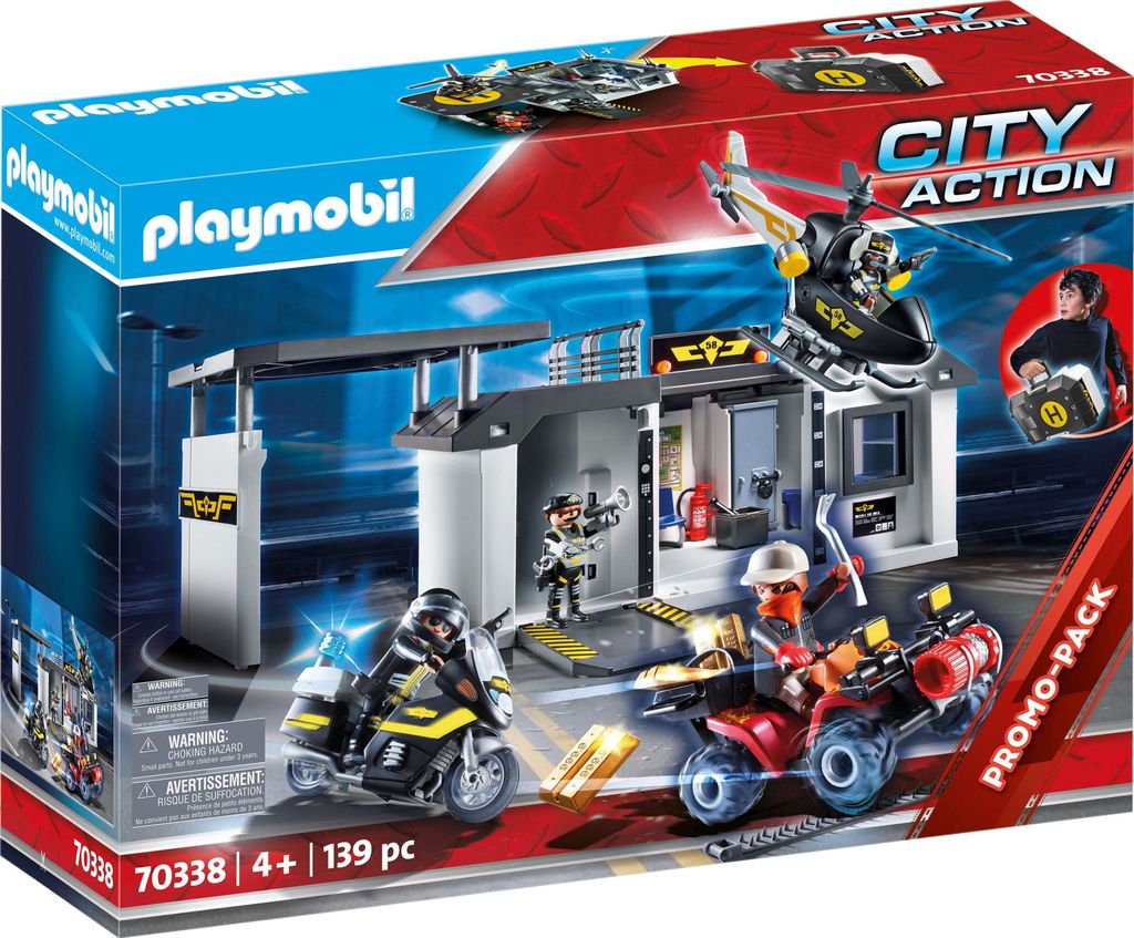 A Playmobil City Action playset box showing various vehicles and figures.