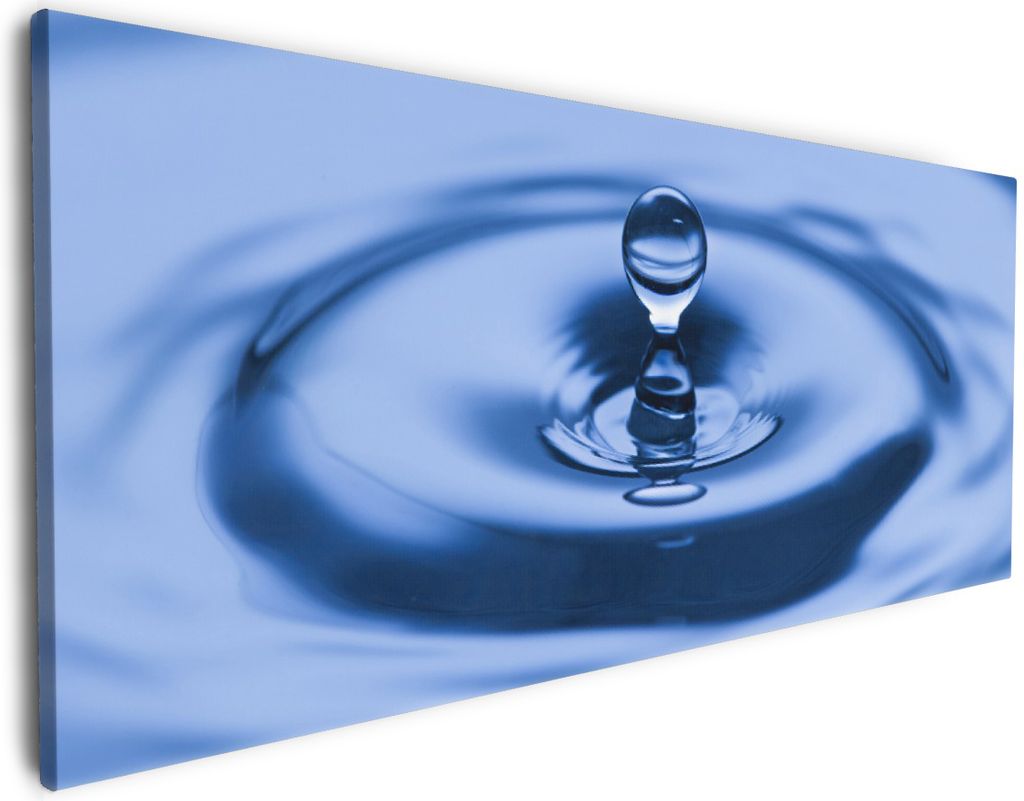 Wallario Premium Leinwandbild Wassertropfen im blauen Produktbild 