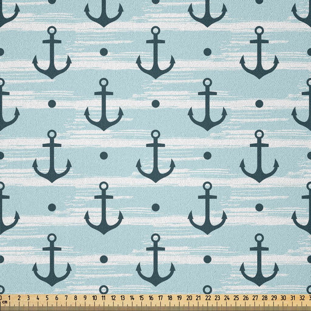 ABAKUHAUS Anker Microfaser Stoff als Meterware , Modern Maritim Symbole Pastelltöne Skizze und Punkte Muster, 2 M (230 x 200 cm), Blassblau Dunkel...