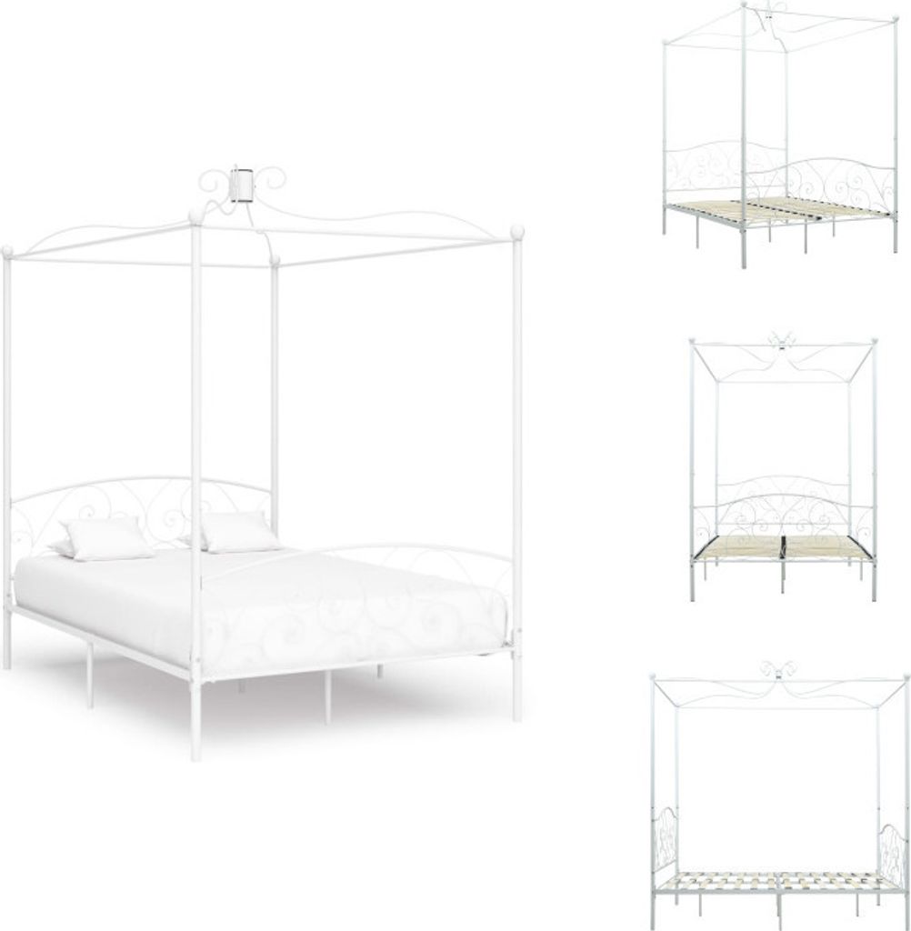 vidaXL Himmelbett-Gestell Weiß Metall 120 x 200 cm - Betten & Bettgestelle