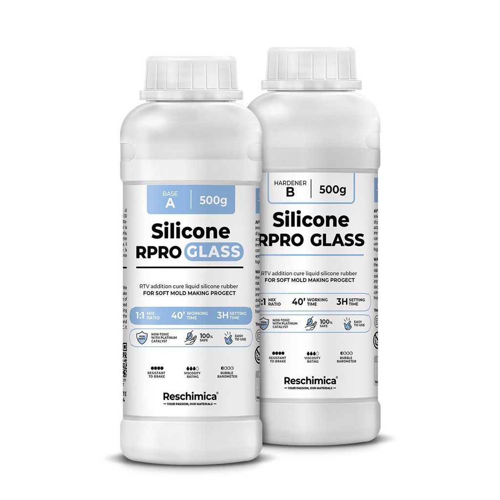 Flüssiges Silikon Kautschuk 1:1 R PRO GLASS, Durchscheinender Silikonkautschuk, ideal für Formen (1 kg)