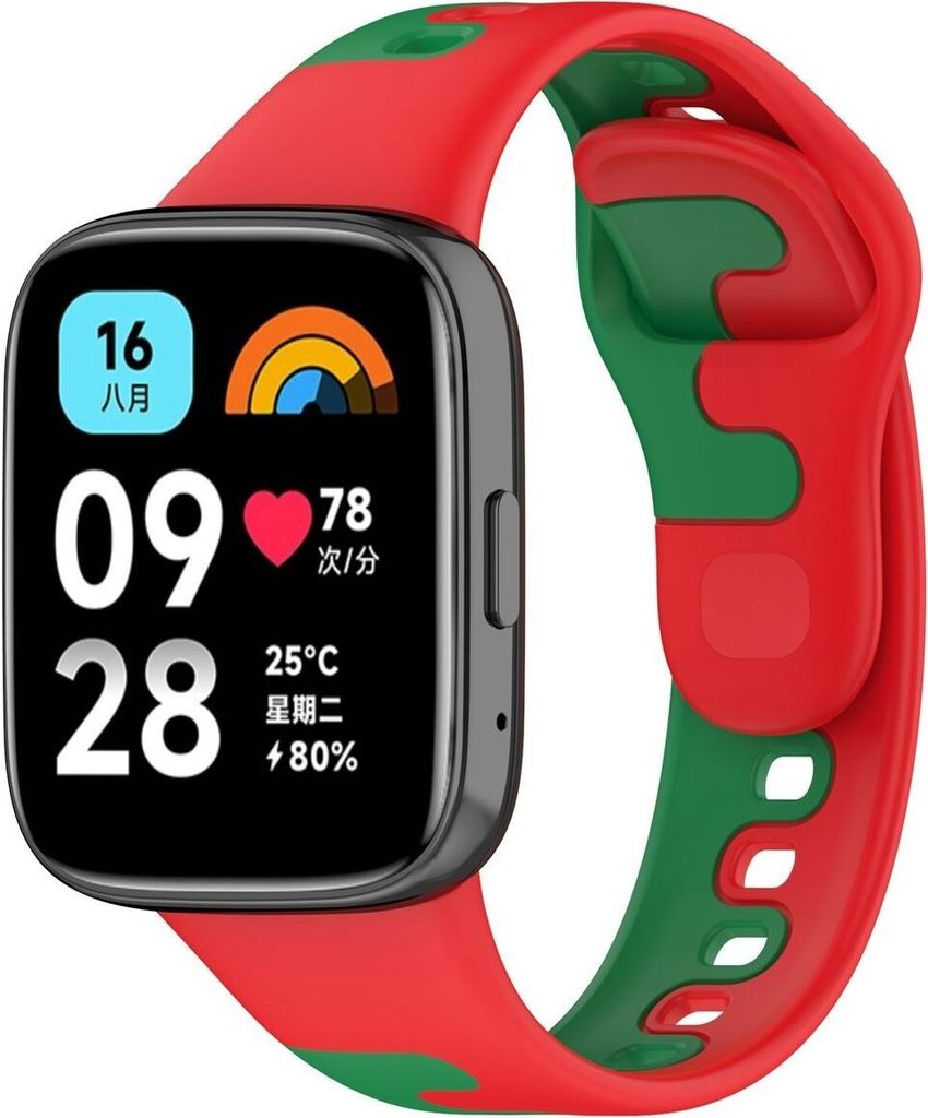 Silikon Ersatz Armband für Xiaomi Redmi Watch 3 Lite, Farbe:Rot Grün