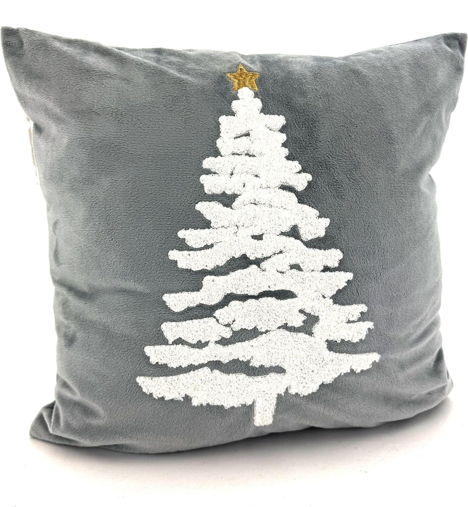 Heimtexland Deko Kissen Winter Flanell bestickt Weihnachtsbaum Stern Zierkissen Dekoration Weihnachten Geschenkidee HxB 40x40 cm Kissenhülle Typ65...