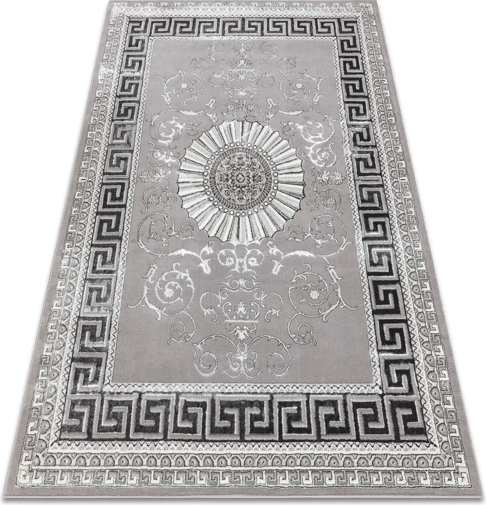 Tapis de salon gris structurel 80x150 cm avec motifs géométriques
