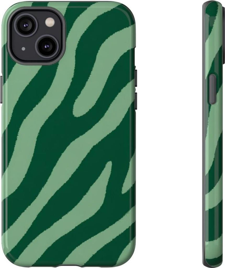 Dunkelgrüne Wellen auf hellgrünem Hintergrund – Hülle Kompatibel mit iPhone 14 Plus