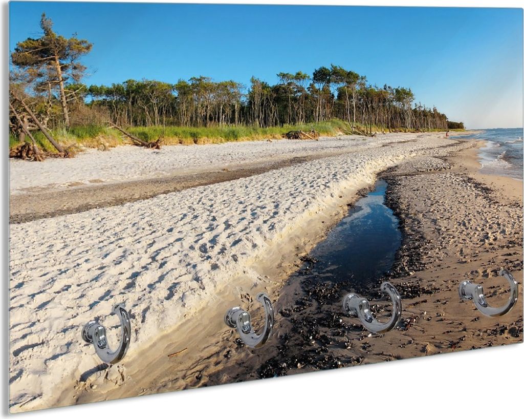 Wallario Handtuchhalter aus Glas, Motiv: Einsamer Strand am Meer - Blauer Himmel, 30 x 20 cm mit 4 Haken