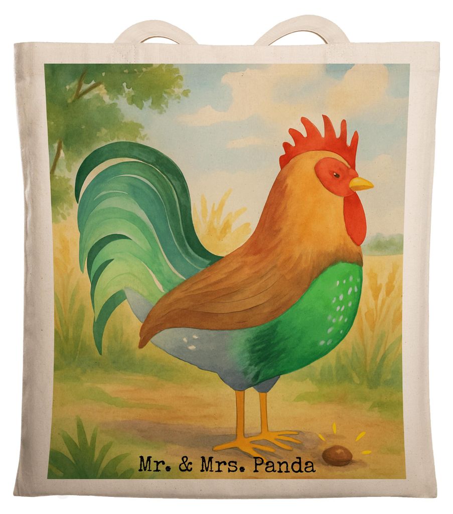 Mr. & Mrs. Panda Tote Bag Hahn Korn Design - Weiß - Geschenk, Bauernhof, Eier, Schultasche, Natur, Laptoptasche, Henne, Stoffbeutel, Tasche, Unita...