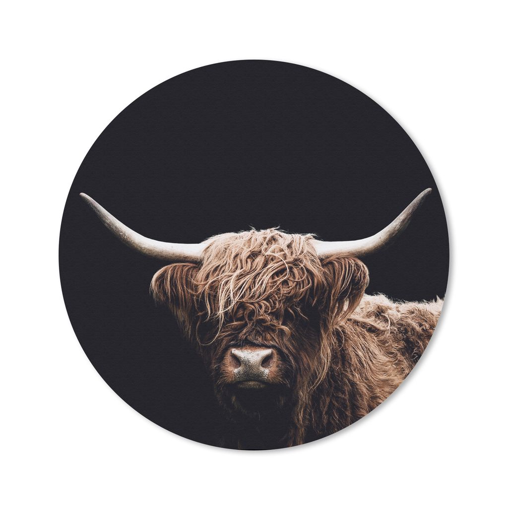 MuchoWow Mauspad Mousepad Schottischer Highlander - Schwarz - Horn 20x20 cm - Mousepads - Maus Mat - Pad - Mausunterlage - Schreibtischmatte