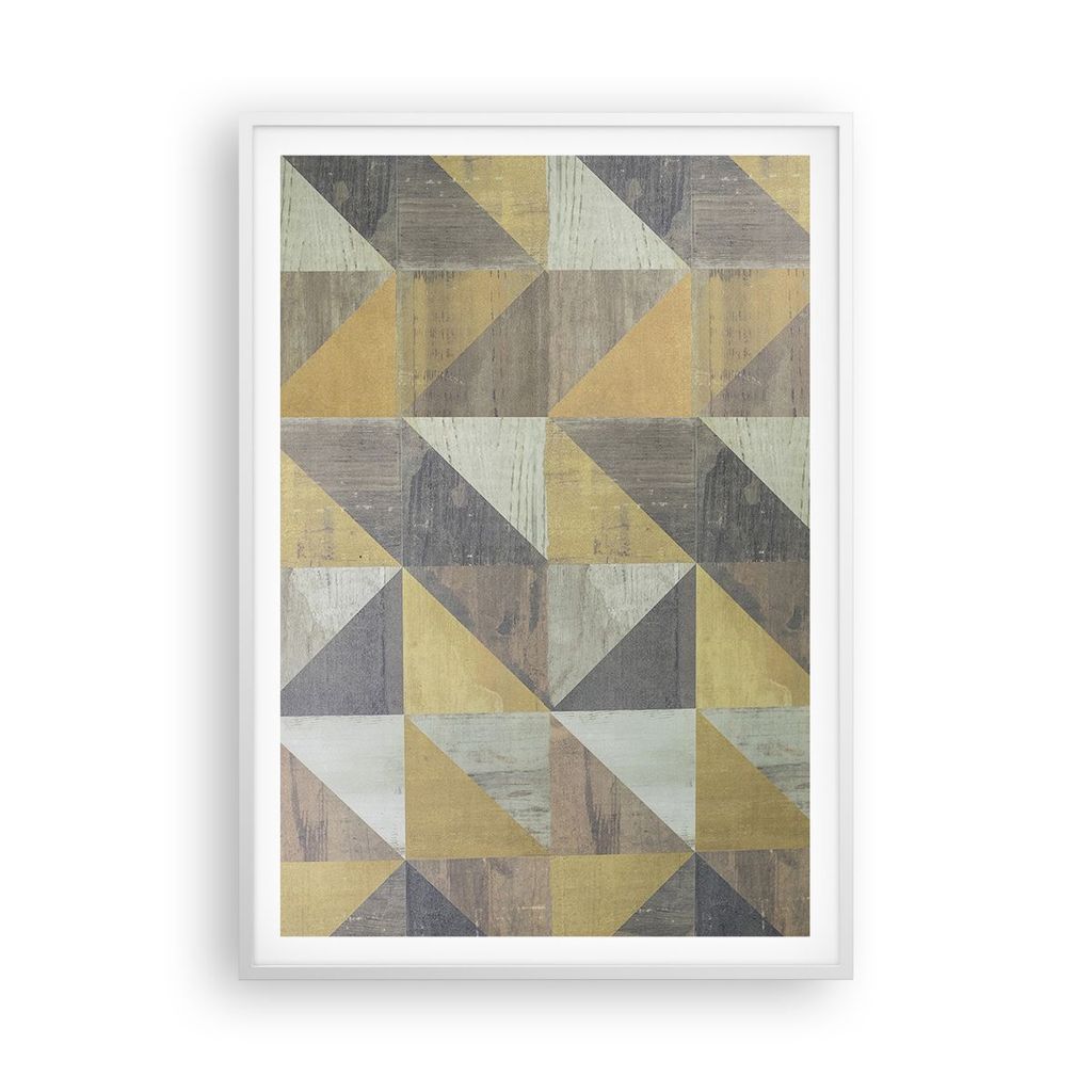 Gerahmtes Poster - Weißer Rahmen - Abstraktion Geometrisch Dreiecke - 70x100 cm - Wand Bild - Wanddeko - Wandbilder - Kunstposter - Wandposter - B...