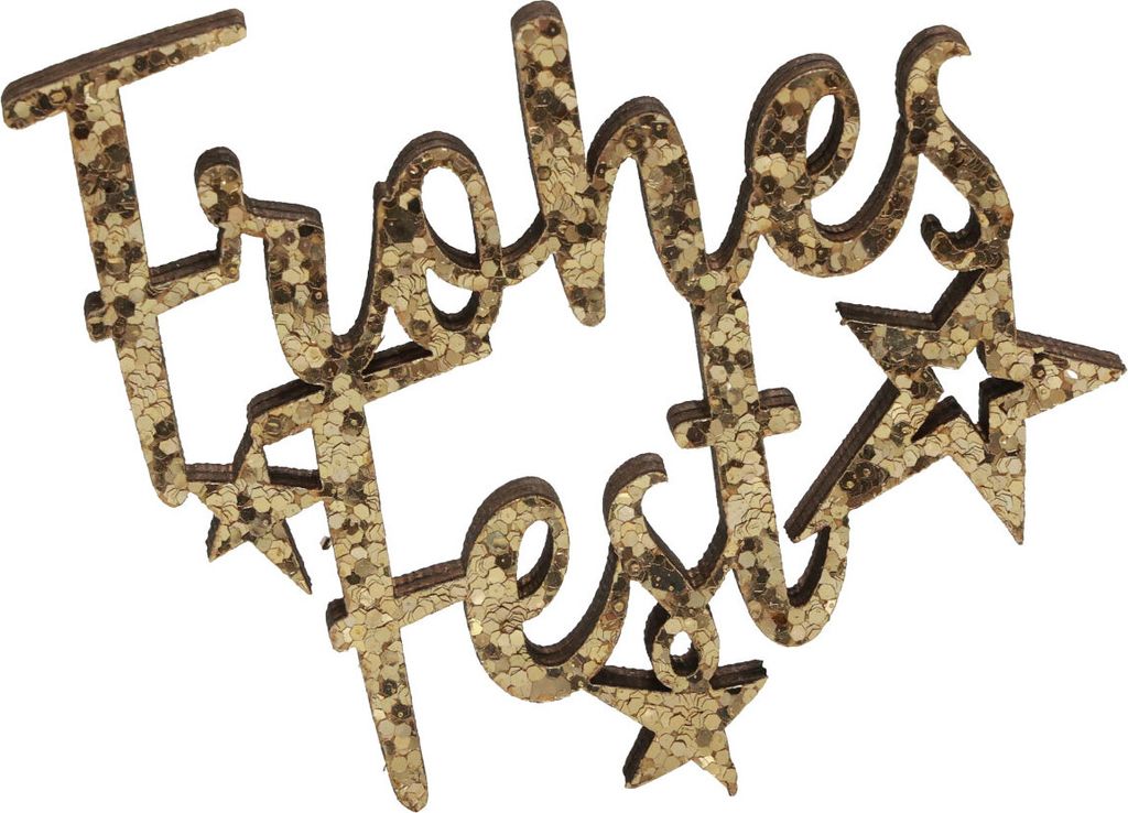 Frohes Fest Holzdeko Gold Glitter Weihnachten 12er Set, 12 Stück