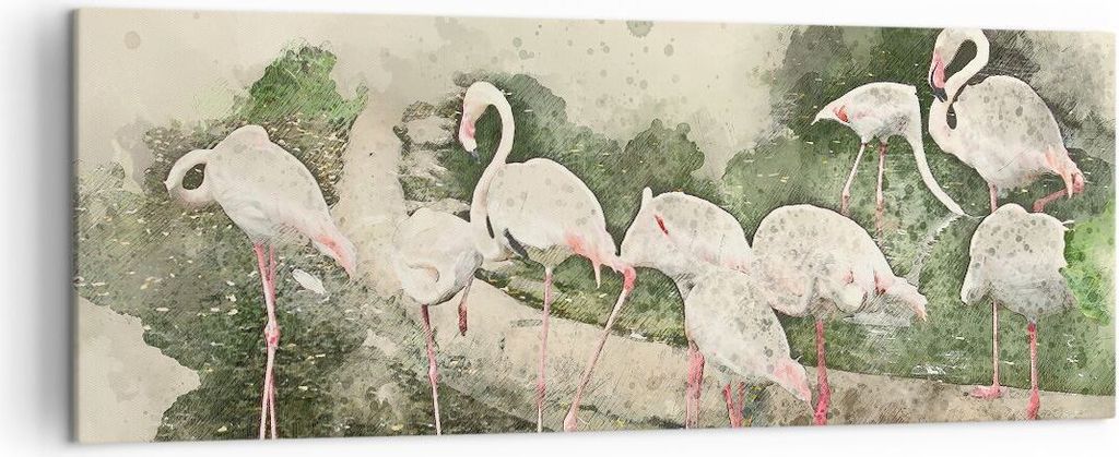 Bild auf Leinwand - Leinwandbild - Flamingo Vogel Wasser - 140x50cm - Wand Bild - Wanddeko - Leinwanddruck - Bilder - Kunstdruck - Wanddekoration -...