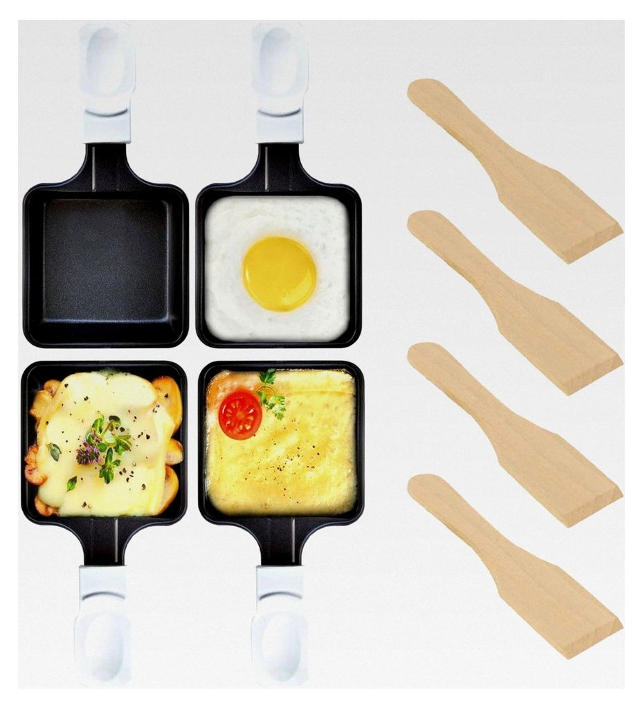 4 Stück mini Raclette-Pfännchen, antihaftbeschichtet, Schmelzzubehör für Raclettes, quadratische Form