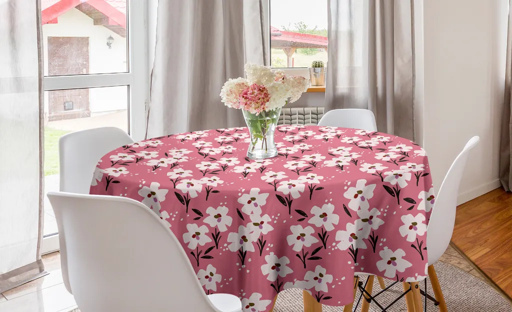 ABAKUHAUS Tovaglia Rotonda 150 cm Fiori Rosa-Grigio | Arredo Cucina