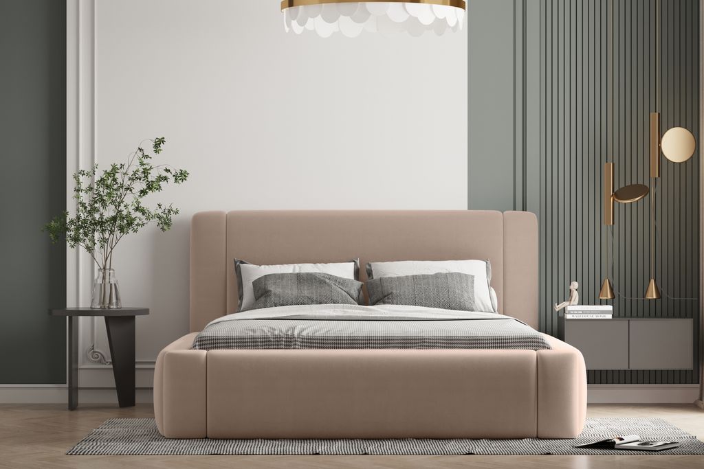 Polsterbett OLAF -OM 180 x 200 cm mit Bettkasten und Lattenrost. Farbe: Braun