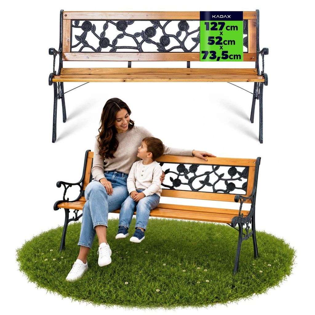 KADAX Gartenbank aus Holz, 127 cm, Gusseisenbank mit Produktbild 