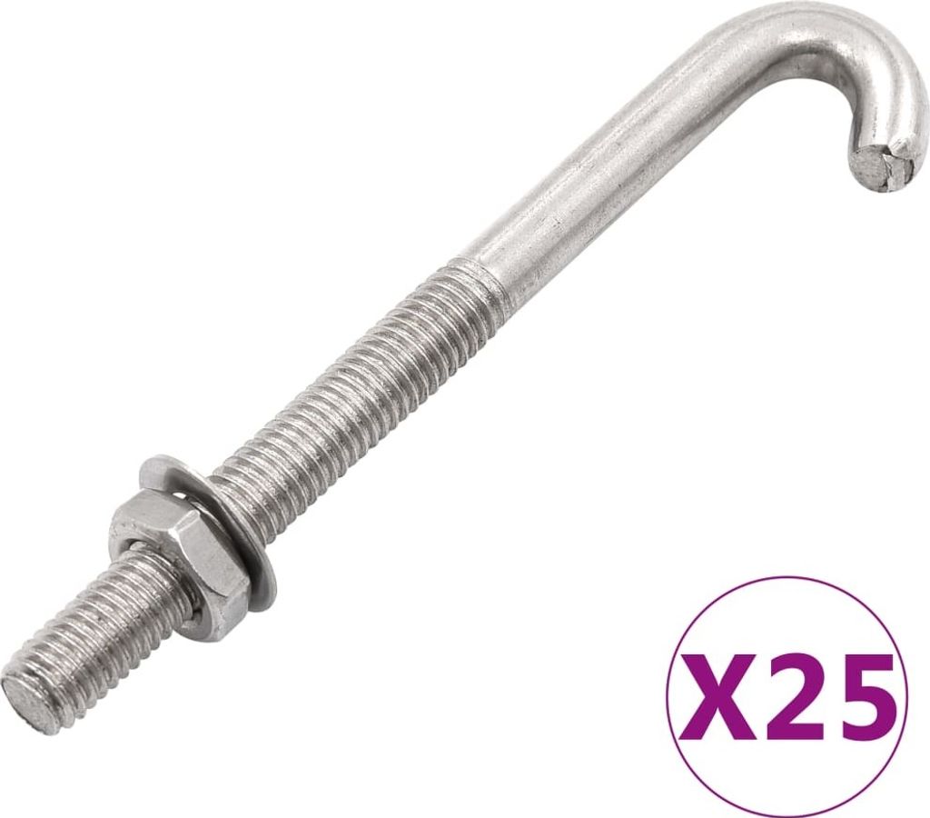 J-Ankerschraube mit Mutter Unterlegscheibe 25 Sets M8 x 120 mm