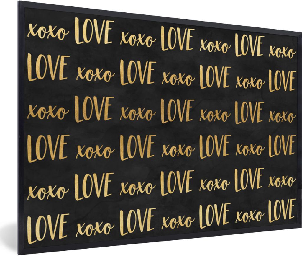 MuchoWow Gerahmtes Poster Muster - Liebe - Gold - Schwarz 60x40 cm - Poster mit Schwarzem Bilderrahmen Wandposter Rahmen Foto Bilder - Printing -...