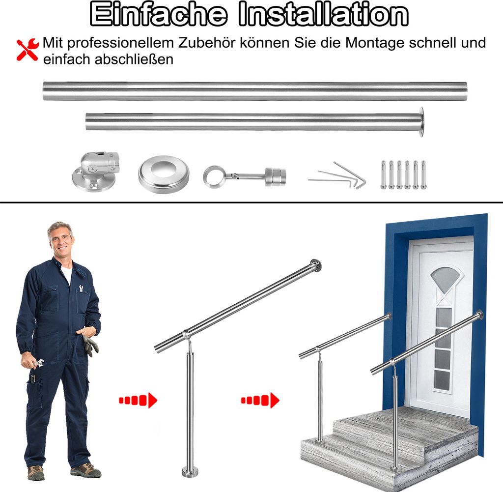 XMTECH Geländer Eingangsgeländer Treppengeländer Edelstahl Produktbild 6