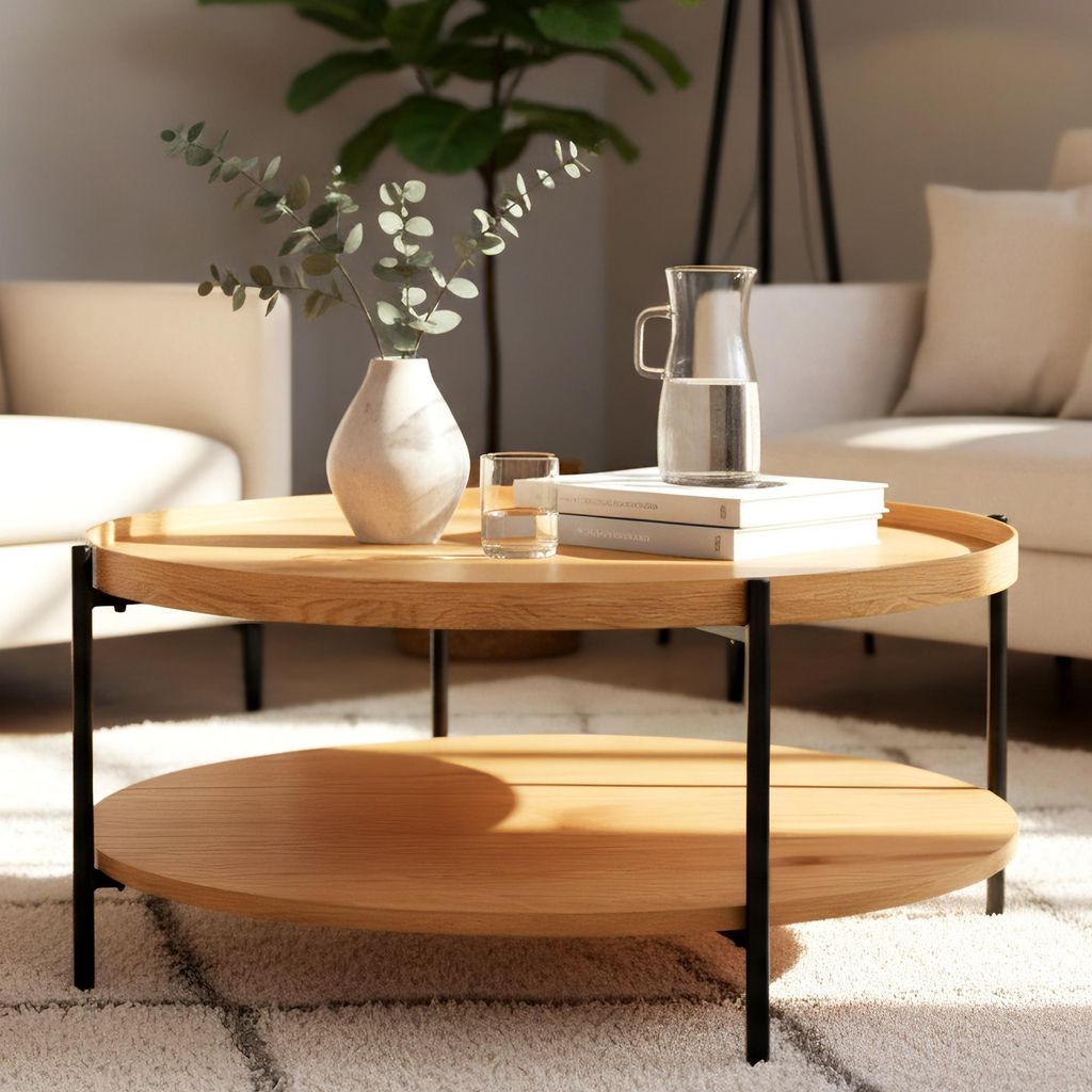 CLP Couchtisch Corbitan rund aus Holz 2 Ebenen Produktbild 