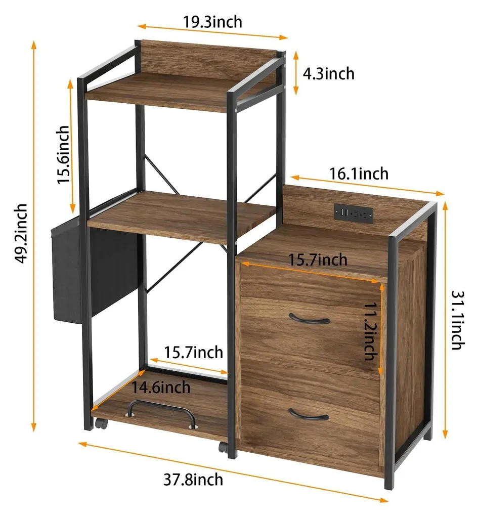 Armoire de bureau lumineuse avec LED, prises de recharge et 4 étagères