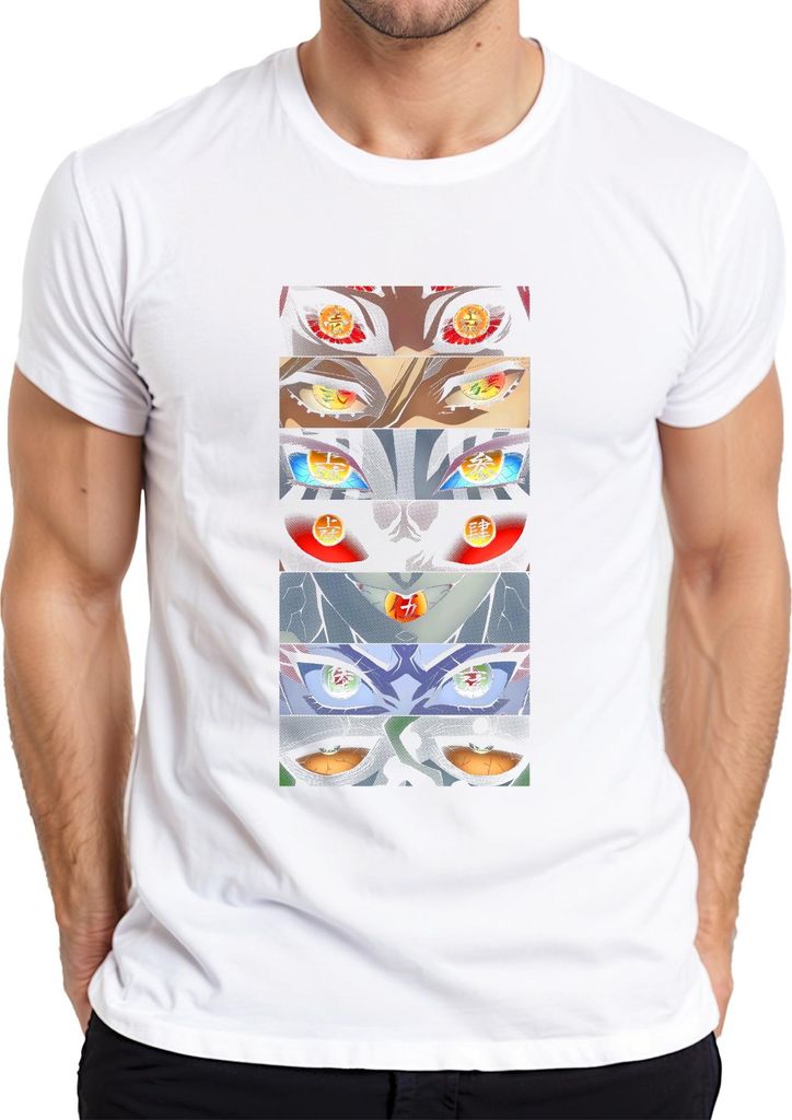 Anime Manga Dämon Augenreihe Otaku Geschenk Halloween gruselig Herren T-Shirt, Weiß, M