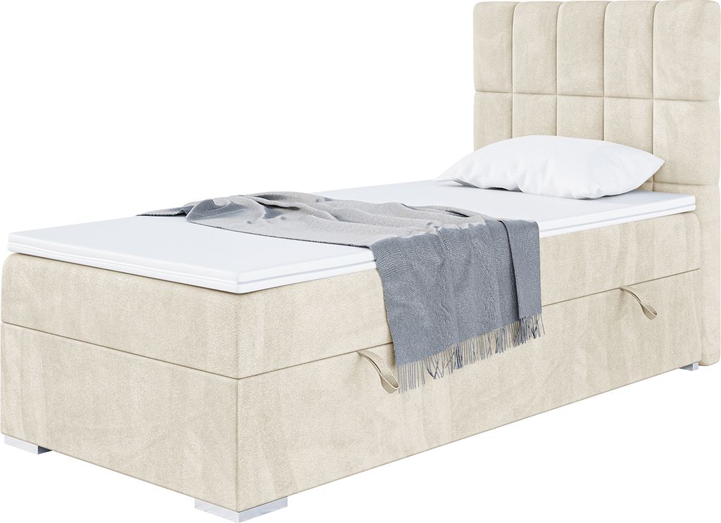 MEBLINI Boxspringbett mit Bettkasten - Gepolstert Einzelbett mit Matratze und Topper - Polsterbett mit Stauraum - Bett mit Kopfteil - Stauraumbett ...