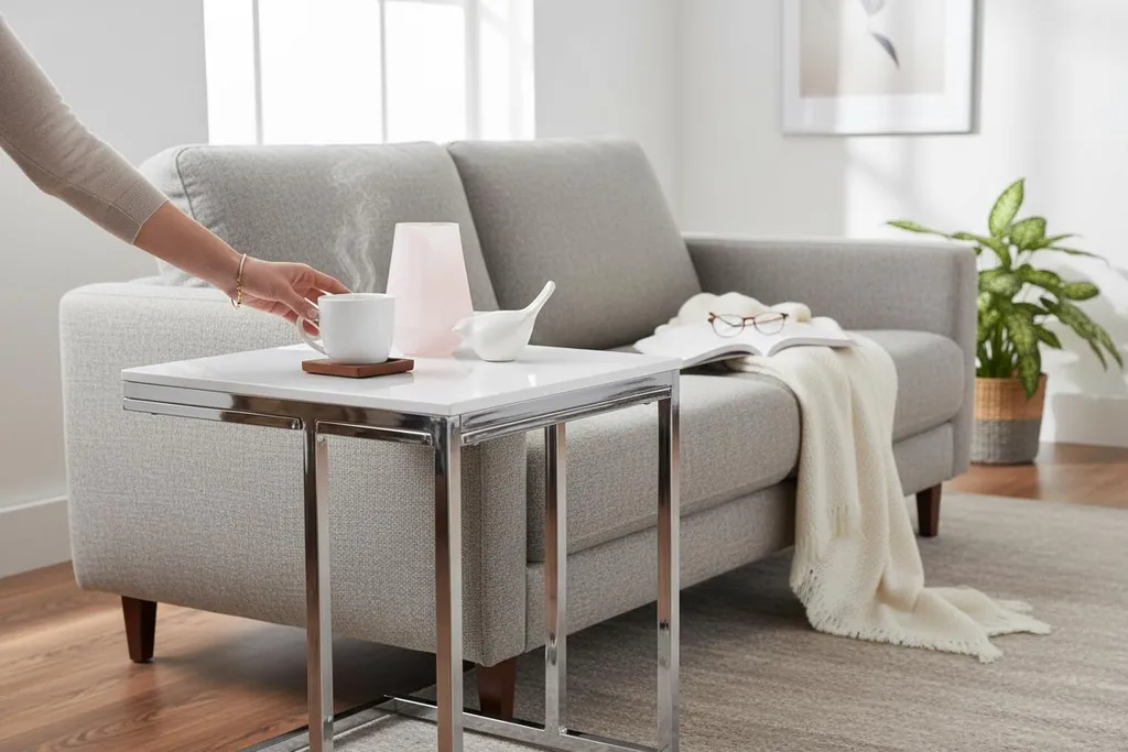 Table de chevet moderne Reno mini blanche - Idéale petits espaces - 4