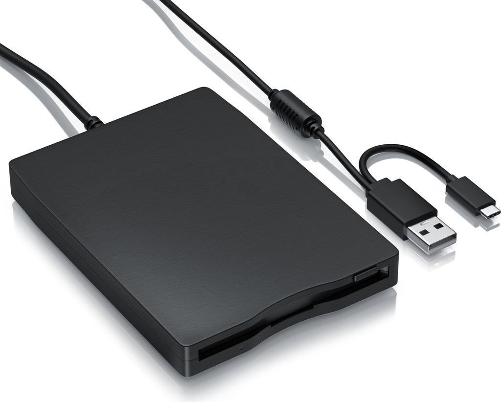 CSL Externes Diskettenlaufwerk 3,5 Zoll, 1,44 MB, Plug & Play, USB 2.0, USB-A, USB-C, Slimline Design, keine Treiber, Windows 10 11, 14x10x1,7 cm