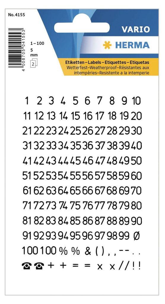 Štítky s písmenami a číslami, 1-100, 5 na mocniny mm, veľké Obrázok produktu 