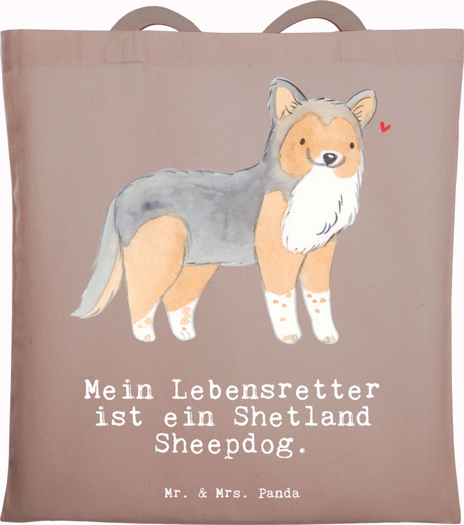Mr. & Mrs. Panda Tote Bag Shetland Sheepdog Lebensretter - Braun Pastell - Geschenk, Jutebeutel, Laptoptasche, beutel baumwolle, dokumententasche, ...