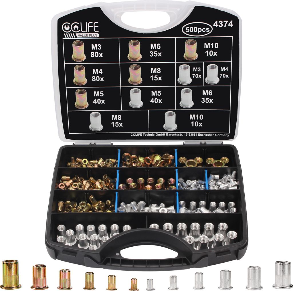 CCLIFE 500pcs Assortiment d'écrous à river M3 M4 M5 M6 M8 Image du produit 