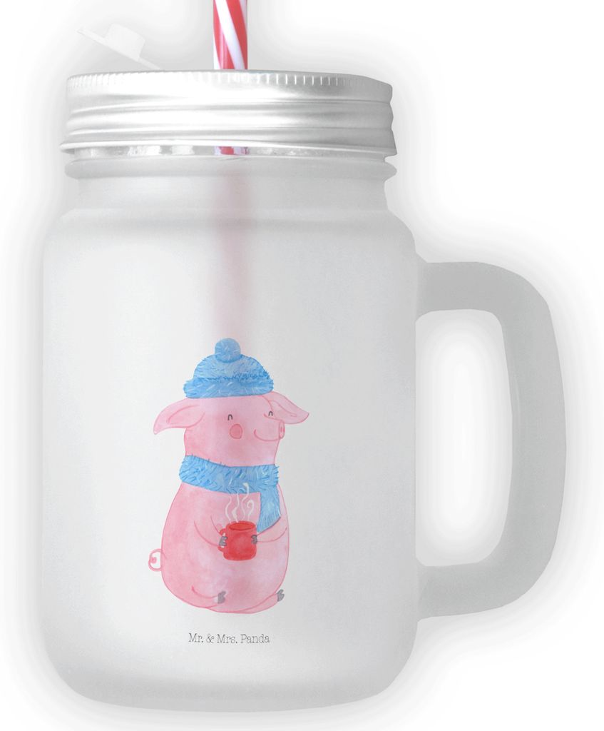 Mr. & Mrs. Panda Glas Schweinchen Glühwein - Transparent - Geschenk, Weihnachten, Betrunken, Mason Jar, Becher mit Deckel, Cocktailglas, Weihnacht...